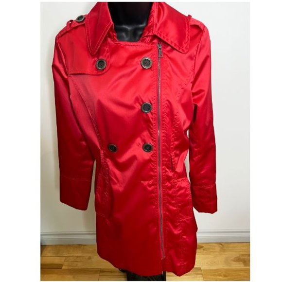 Guess Womens Double Breasted Trench Coat Front Zip Long Sleeve Size M Red - Picture 1 of 5